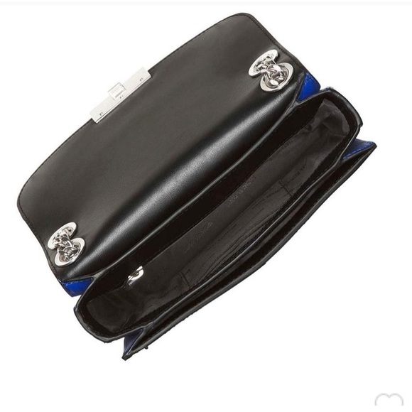 Michael Kors Center Stripe Slm Edt Md Chain Blk/Elecblue Leather Shoulder Bag - Picture 5 of 5